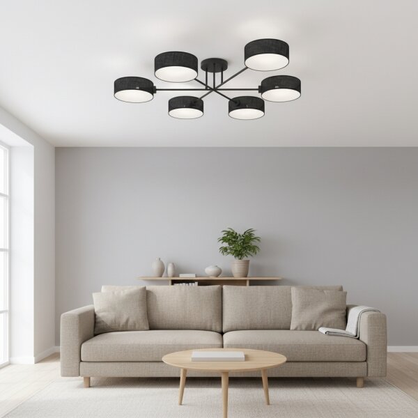 Candelabru pentru montaj pe tavan MAGA 6xE14/10W/230V negru