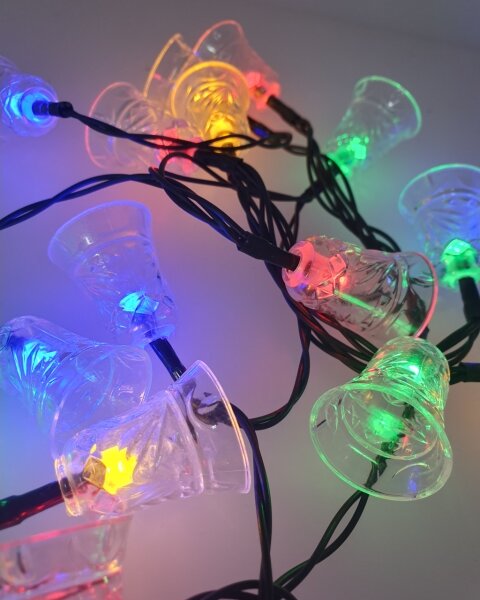 Ghirlandă LED de exterior 20xLED/2xAA, 2,2 m, IP44, clopoței multicolori