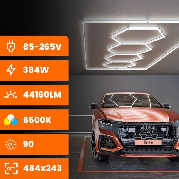 Plafonieră LED, 426 W, 85-265 V, 6500 K, 484 x 243 cm, CRI 90, IP44, albă