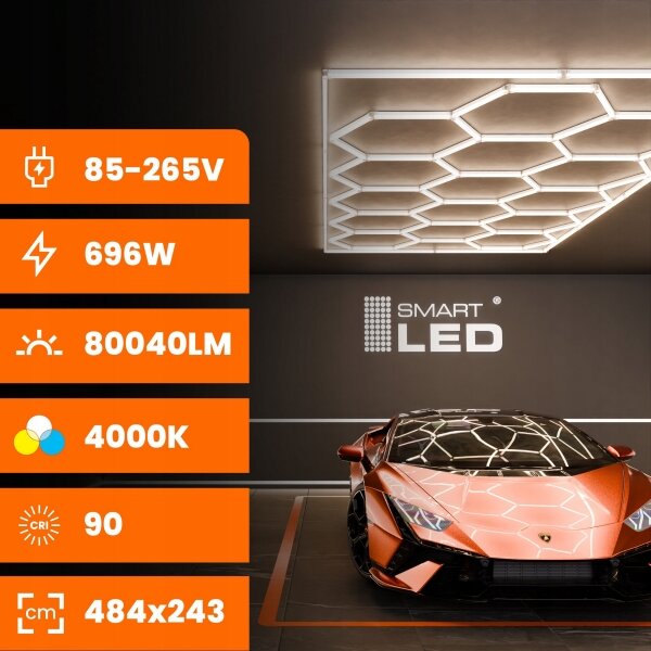 Plafonieră LED/696W/85-265V 4000K 484x243 cm CRI 90 IP44 albă