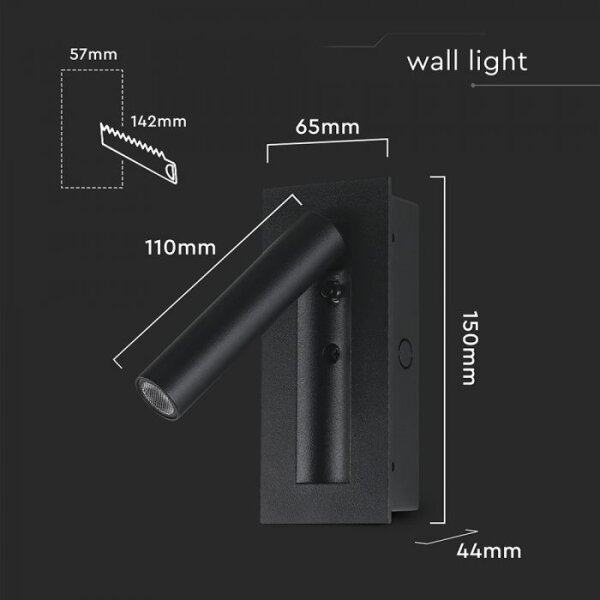 Aplică spot de perete LED/2W/230V 3000K, neagră