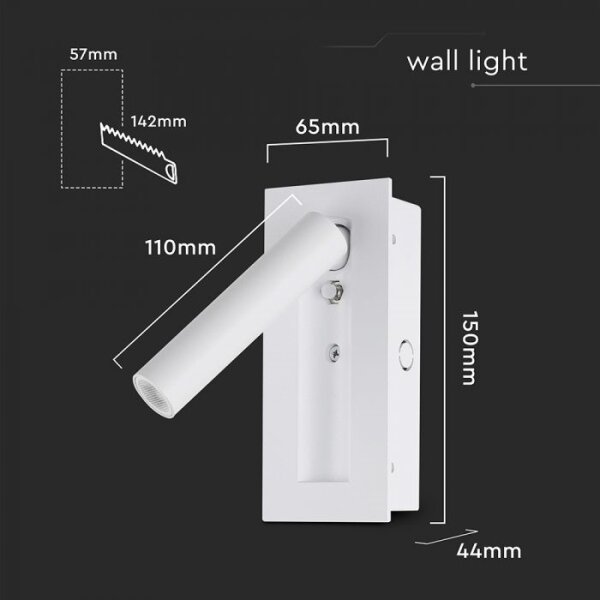 Aplica de perete tip spot LED, 2W, 230V, 3000K, alb