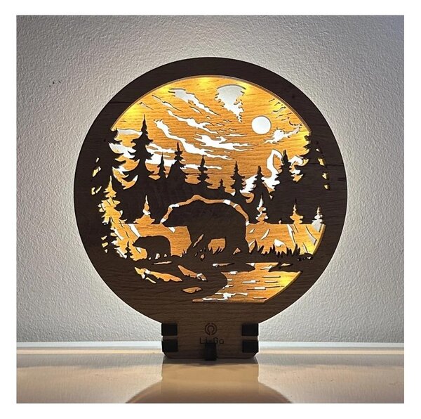 Li-Go 23595/DUB2 - Decorațiune de masă LED reglabilă, 12W, 230V, 20x22 cm, finisaj stejar