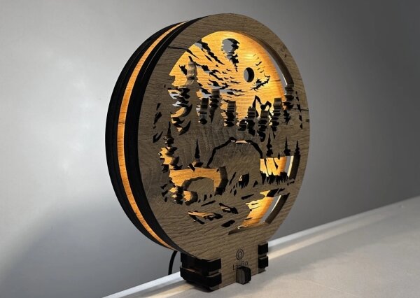 Li-Go 23595/DUB2 - Decorațiune de masă LED reglabilă, 12W, 230V, 20x22 cm, finisaj stejar