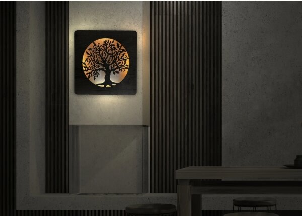 Li-Go 5275/DUB2 - Decorațiune LED de perete, 10 W, 5 V, 20000 mAh, 42 x 42 cm, stejar + telecomandă