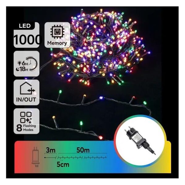 Aigostar - Ghirlandă de Crăciun LED pentru exterior, 1000 LED, 8 funcții, 53 m, IP44, multicoloră
