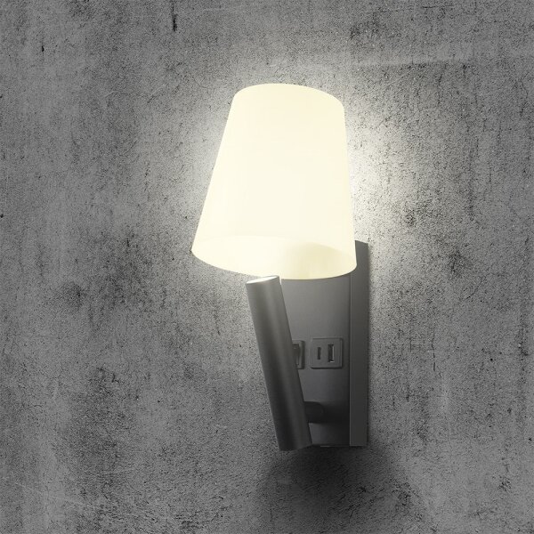 Lampă de perete LED cu port USB, 2W, 230V, 3000K, negru/alb