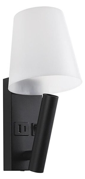 Lampă de perete LED cu port USB, 2W, 230V, 3000K, negru/alb