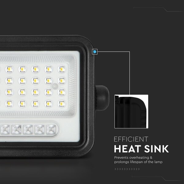 Proiector solar LED reglabil, 50W, 3,2V, IP65, 3800 mAh, negru, cu telecomandă