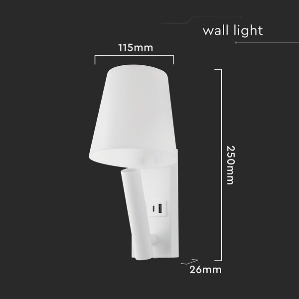 Lampă de perete LED cu port USB LED/2W/230V 3000K albă