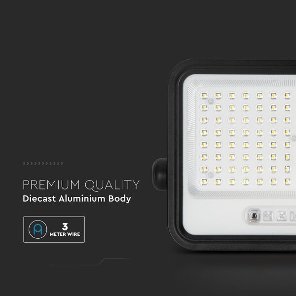 Proiector solar LED reglabil 200W 3,2V IP65 10000 mAh, negru, cu telecomandă