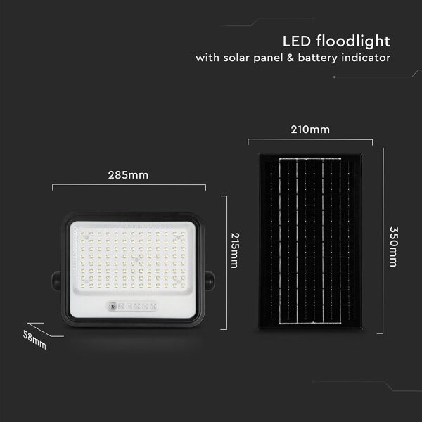 Proiector solar LED reglabil 200W 3,2V IP65 10000 mAh, negru, cu telecomandă
