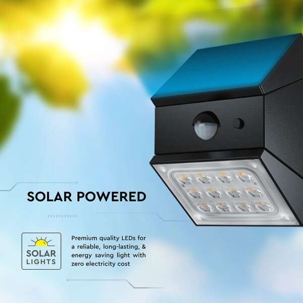 Aplică solară de perete cu senzor, LED 2,5 W / 3,7 V, IP65, 1200 mAh, negru