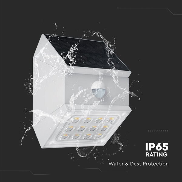 Lampă solară LED de perete cu senzor, 2,5W/3,7V, IP65, 1200 mAh, albă
