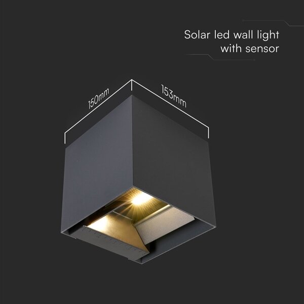 Aplica solară de perete LED cu senzor, 9W, 5V, IP65, 2600 mAh, antracit