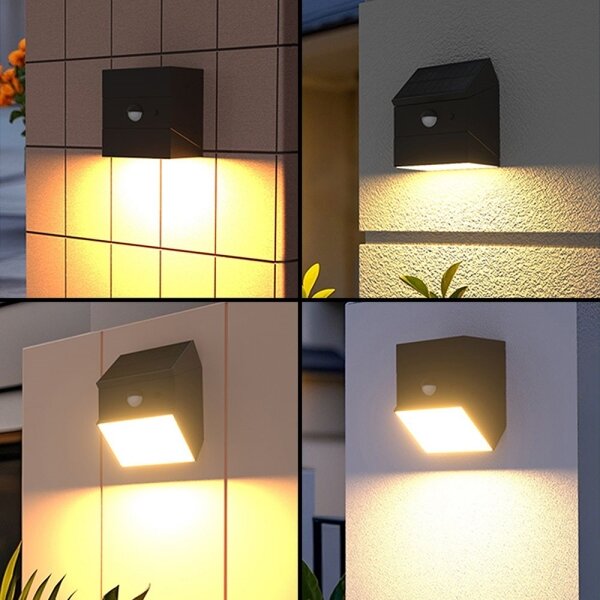 Aplică solară de perete cu senzor, LED 2,5 W / 3,7 V, IP65, 1200 mAh, negru