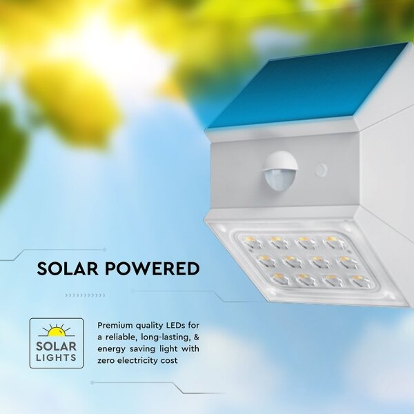 Lampă solară LED de perete cu senzor, 2,5W/3,7V, IP65, 1200 mAh, albă