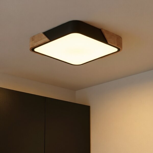 Brilagi - Corp de iluminat LED PILANA dimerizabil, 48W/230V, stejar/negru, 42x42 cm + telecomandă