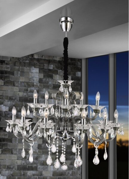 Globo DUNJA 64104-15 - Candelabru din cristal suspendat pe lanț, 15xE14/40W/230V