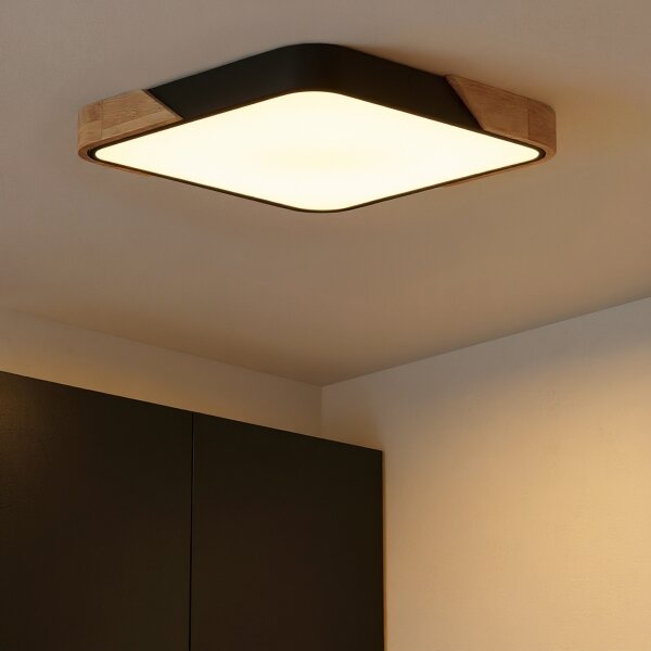 Brilagi - Lampă LED dimabilă PILANA LED/60W/230V stejar/negru 56x56 cm + telecomandă