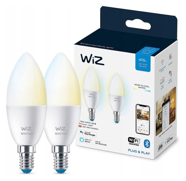 SET 2x bec LED dimabil C37 E14/4,9W/230V 2700-6500K CRI 90 Wi-Fi-WiZ