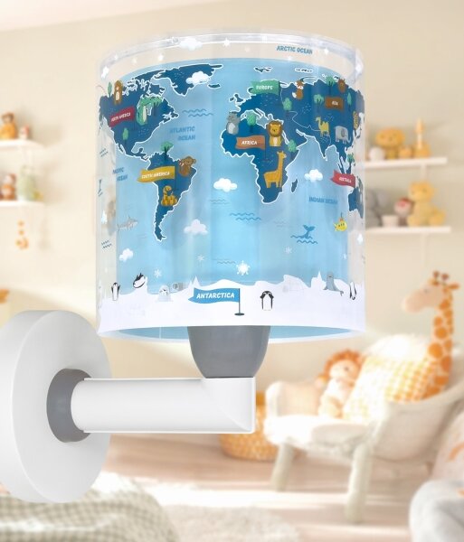Dalber 40679 - Lampă de perete pentru copii WORLD, 1xE27/15W/230V, albastră