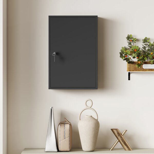 Kleankin Dulap pentru Medicamente cu 3 Niveluri din Metal, cu 2 Chei și Montare pe Perete, 40x18x60 cm, Negru | Aosom Romania