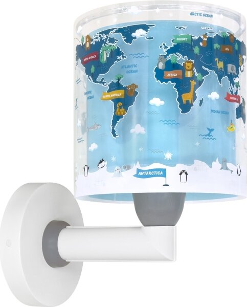 Dalber 40679 - Lampă de perete pentru copii WORLD, 1xE27/15W/230V, albastră