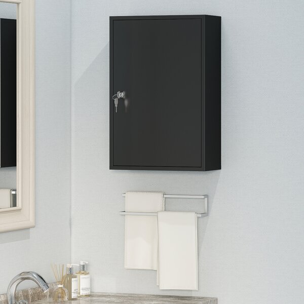Kleankin Dulap pentru Medicamente cu 3 Niveluri din Metal, cu 2 Chei și Montare pe Perete, 40x18x60 cm, Negru | Aosom Romania