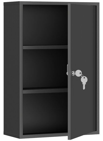 Kleankin Dulap pentru Medicamente cu 3 Niveluri din Metal, cu 2 Chei și Montare pe Perete, 40x18x60 cm, Negru | Aosom Romania