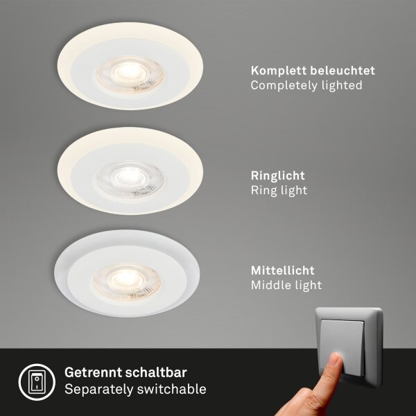 Briloner 7039036 - Set 3x spot LED încastrat pentru baie, 3x5W, 230V, IP44, alb