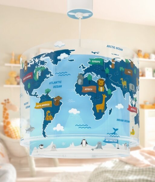 Lustră pentru copii Dalber WORLD 40672, 1xE27/15W/230V, albastră