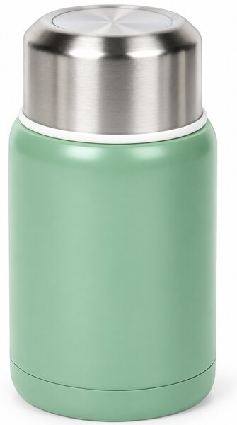 Pahar termos Pufo Food pentru alimente din otel inoxidabil, cu lingură pliabila, pereti dubli si inchidere etansa, ideal pentru supa, iaurt si mancare la pachet, 500 ml, verde