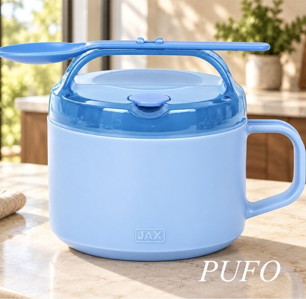 Cana termos pentru supa si mancare la pachet, 700 ml, cu capac si lingura, recipient alimentar portabil, ideal pentru birou, scoala si calatorii, albastru