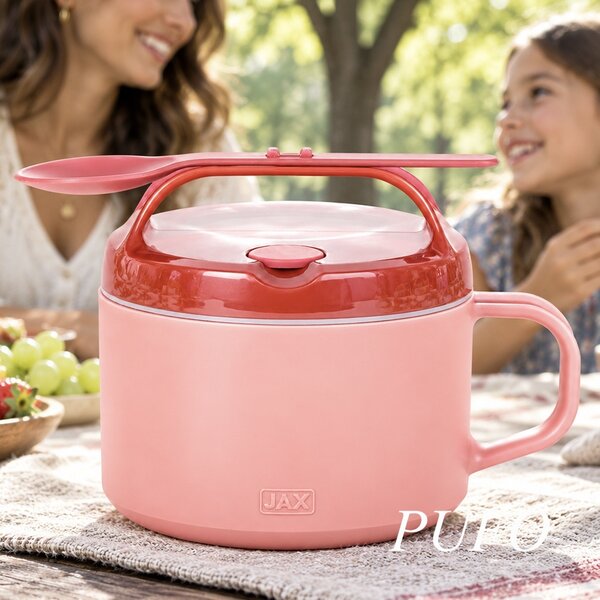 Cana termos pentru supa si mancare la pachet, 700 ml, cu capac si lingura, recipient alimentar portabil, ideal pentru birou, scoala si calatorii, rosu