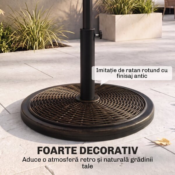 Outsunny Bază Umbrelă 14kg, Ciment și Plastic, Efect Ratan, Bronz | Aosom Romania