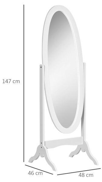 HOMCOM oglinda reglabila cu suport, 47.5x45.5x154.5cm, alba | Aosom Romania