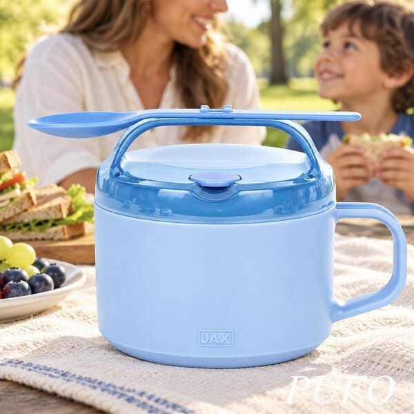 Cana termos pentru supa si mancare la pachet, 700 ml, cu capac si lingura, recipient alimentar portabil, ideal pentru birou, scoala si calatorii, albastru