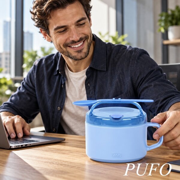 Cana termos pentru supa si mancare la pachet, 700 ml, cu capac si lingura, recipient alimentar portabil, ideal pentru birou, scoala si calatorii, albastru