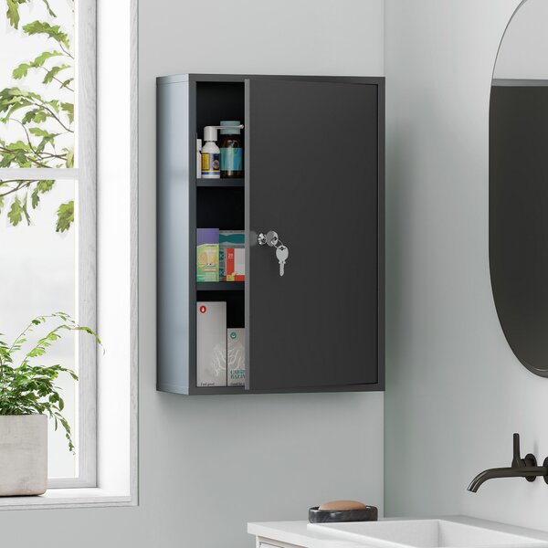Kleankin Dulap pentru medicamente cu 3 niveluri din metal, cu 2 chei și montare pe perete, 40 x 18 x 60 cm, gri | Aosom Romania
