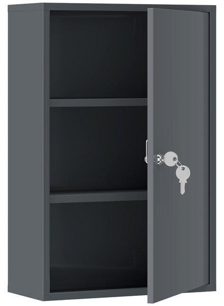 Kleankin Dulap pentru medicamente cu 3 niveluri din metal, cu 2 chei și montare pe perete, 40 x 18 x 60 cm, gri | Aosom Romania