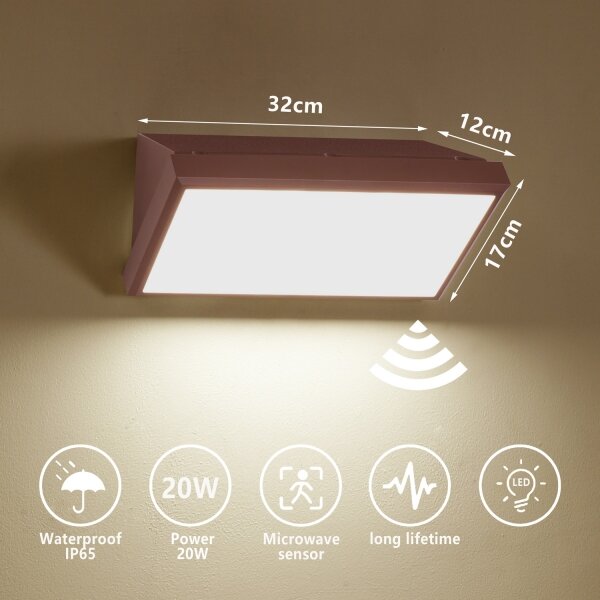 Aplica de perete LED pentru exterior cu senzor Brilagi-LED TRIANGLE, 20W, 230V, maro, IP65