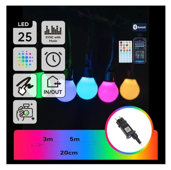 Aigostar - Ghirlandă LED inteligentă RGBICW MESH pentru exterior, 25 LED, 5 m, IP44 + telecomandă