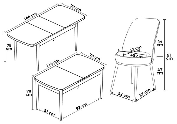 Set masă scaune (pentru 6 persoane) Nitria (alb + auriu + gri). Promo -23%. 1153565