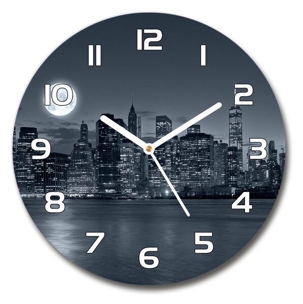 Ceas perete din sticlă rotund New York, pe timp de noapte