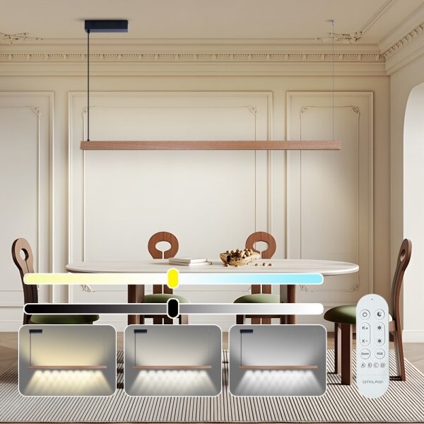 Immax NEO 07304L - Lustră LED reglabilă pe cablu MADEIRA, 33W/230V, Wi-Fi Tuya, 152 cm, stejar