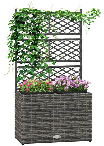 Outsunny Pat de Flori Autoportant cu Două Cutii pentru Plante, Ideal pentru Grădină, Design Modern, 57x30x107cm, Mixt Gri | Aosom Romania