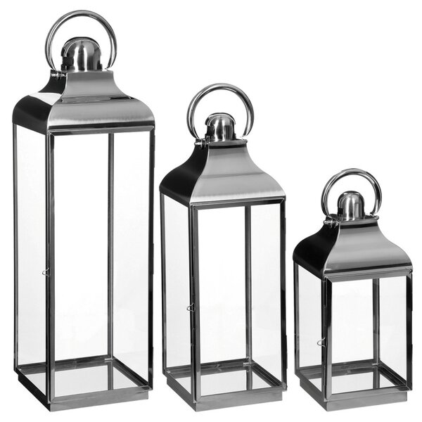 Set felinare decorative din sticla si inox, 3 bucati in set