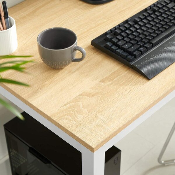 Set de dining 1 + 4, masa alba TESSA 120x60 cm decor stejar + scaun bej BALI MARK cu picioare din fag