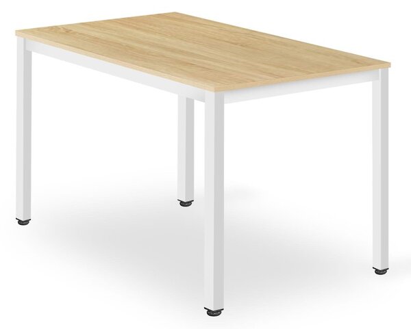 Set de dining 1 + 4, masa alba TESSA 120x60 cm decor stejar + scaun bej BALI MARK cu picioare din fag